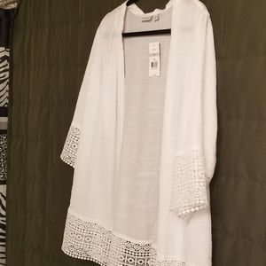 NWT Kim Rogers White Cardigan with Lace Trim
